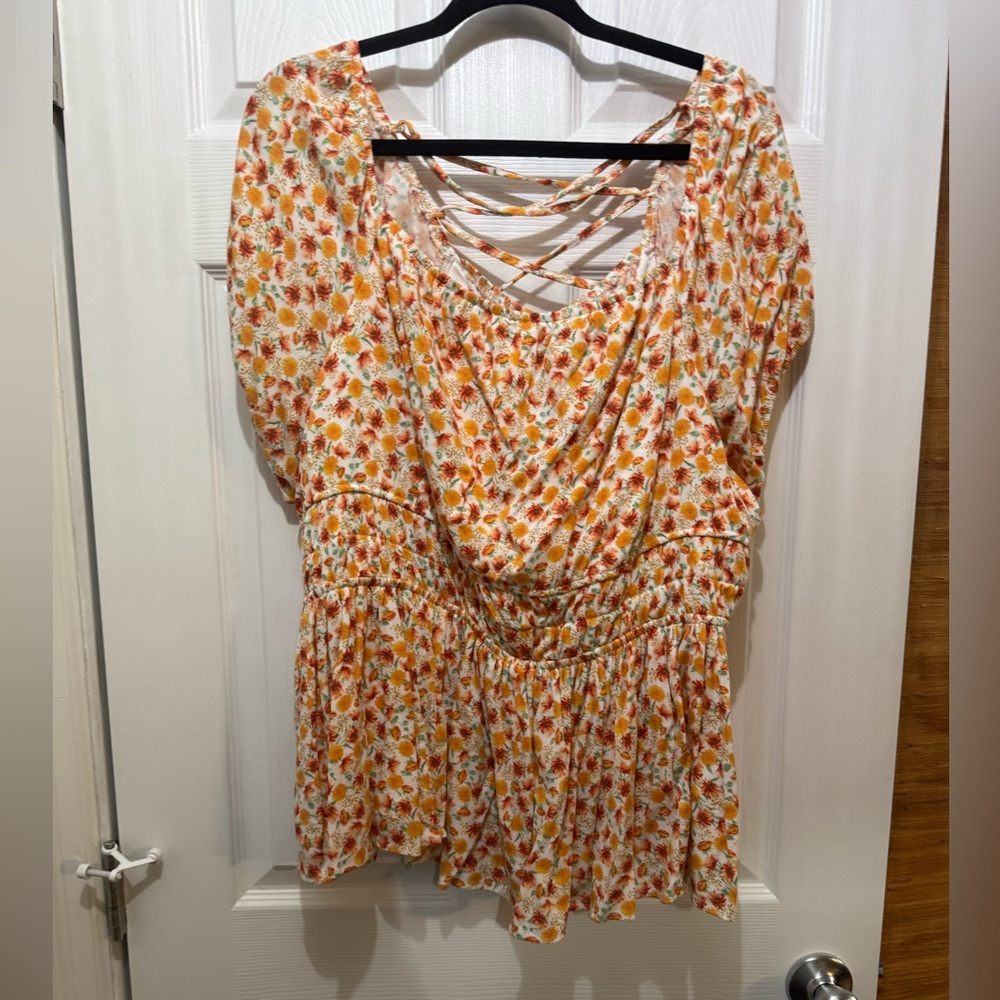 Torrid Floral Orange Crisscross Peplum Women's Top